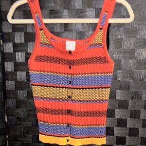 Blue Rain Colorful Striped Button Tank Top